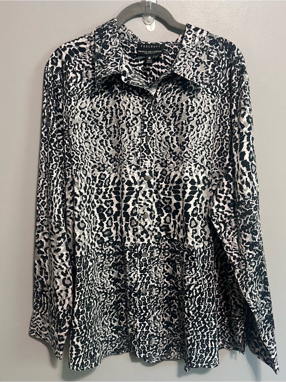 Foxcroft Women’s 22W Animal Leopard Print Button Down Shirt Wrinkle Free Stretch